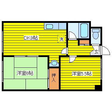 ラフォーレ北海(2DK/1階)の間取り写真