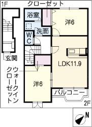 カノンII(2LDK/2階)の間取り写真