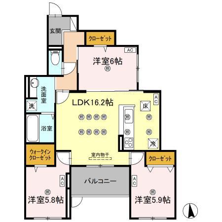 エグレットテラスII(3LDK/1階)の間取り写真