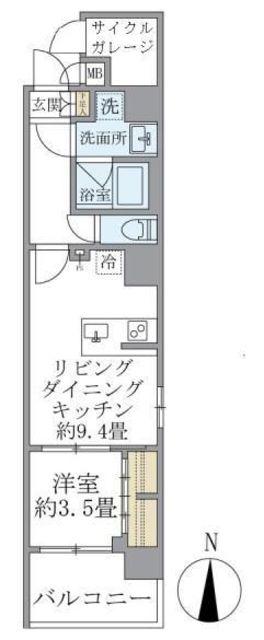 D′S VARIE三ノ輪レジデンス(1LDK/6階)の間取り写真