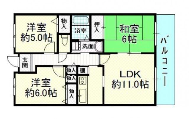 アンジェリーク高尾(3LDK/2階)の間取り写真