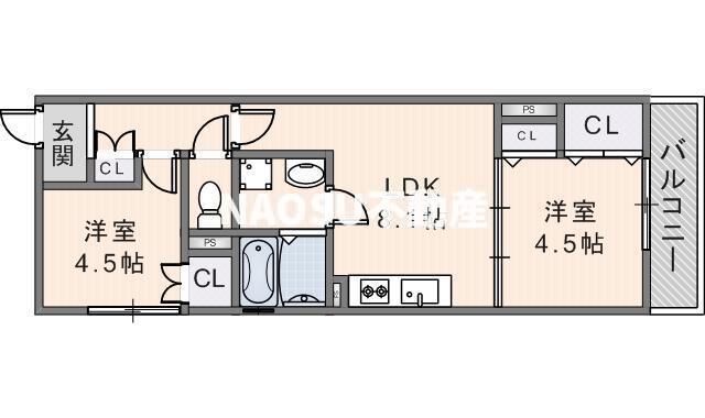 クリエオーレ瓜生堂(2LDK/3階)の間取り写真