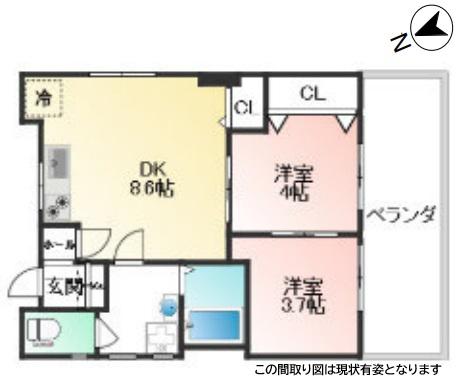 ラムール西山町(2LDK/5階)の間取り写真