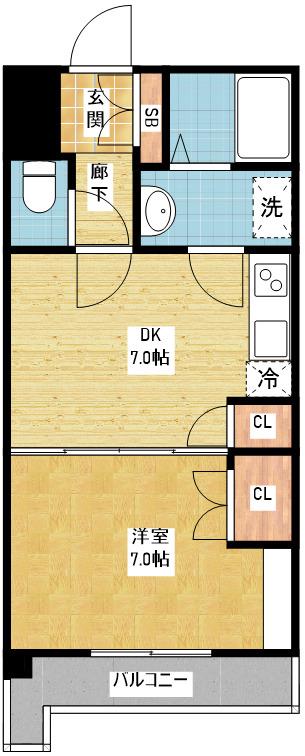 久屋グリーンビル(1DK/5階)の間取り写真