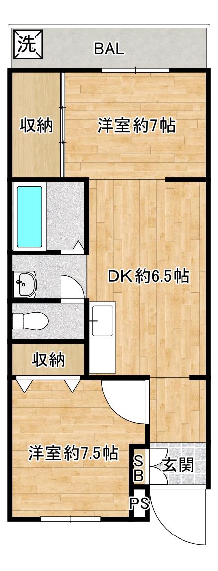 カサブランカ守口(2DK/1階)の間取り写真