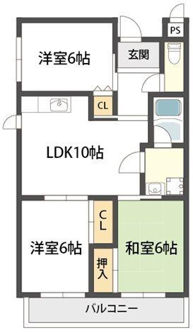 第2パークハイツ橋の内(3LDK/3階)の間取り写真