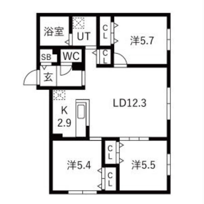 グランディール琴似(3LDK/1階)の間取り写真