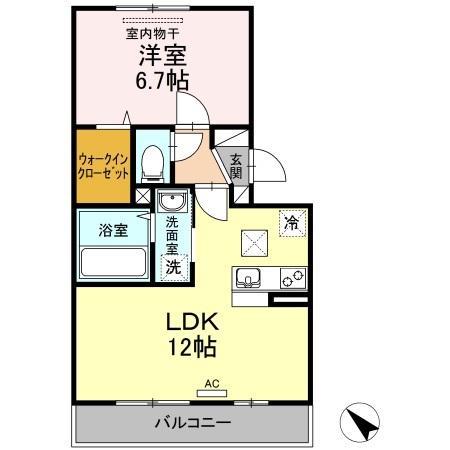 ロータス宇多津(1LDK/1階)の間取り写真