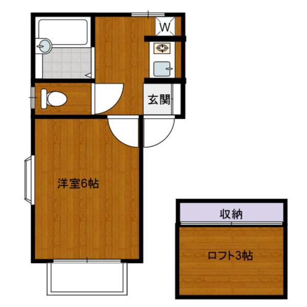 グランモア港ケ丘2B棟(1K/2階)の間取り写真
