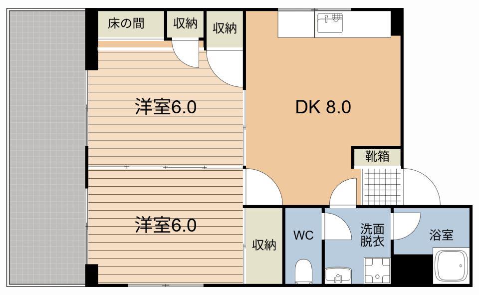 シャングリラロイヤルシティ上之園(2DK/1階)の間取り写真