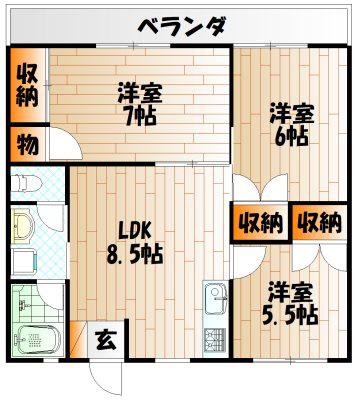 セゾン片野公園前(3LDK/3階)の間取り写真