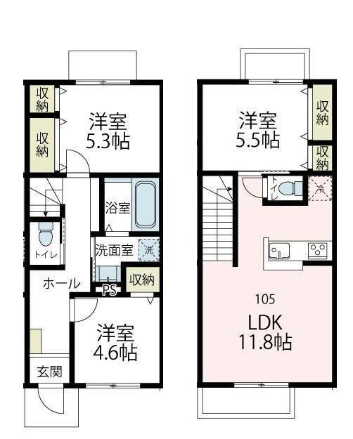 モダンテラス(3LDK/1階)の間取り写真