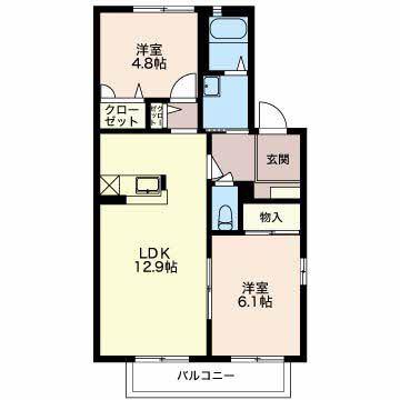 ディアス額新保(2LDK/2階)の間取り写真