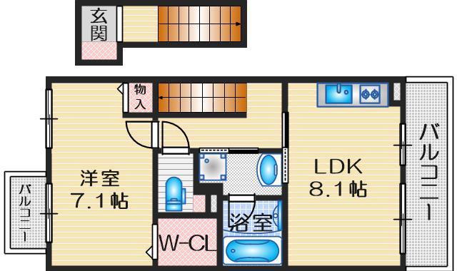 ドゥフロレアールヨシノ(1LDK/2階)の間取り写真