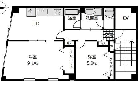 KEN21ビル(2LDK/2階)の間取り写真