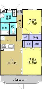 Y&Mシャトーラ・フルール(2LDK/2階)の間取り写真