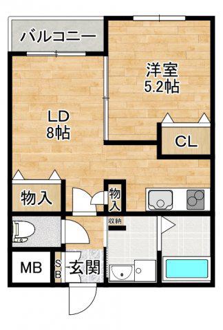 マーヴェラス箕面(1LDK/1階)の間取り写真