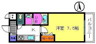 シャルマンフジ 天神橋リバーサイド(1K/2階)の間取り写真