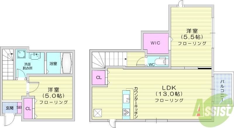 アーブルヴェール上杉(2LDK/1階)の間取り写真