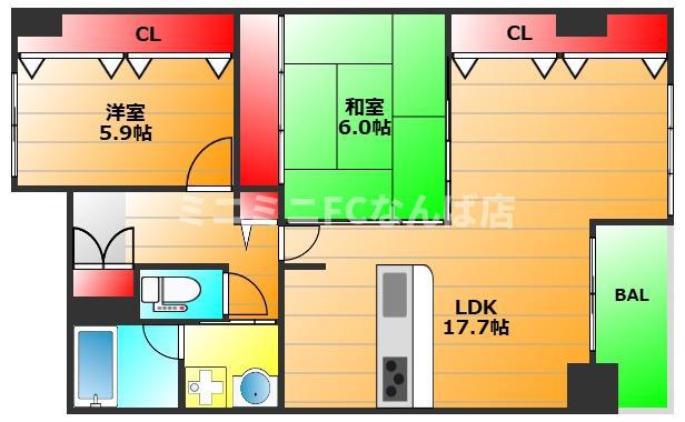 エルセレーノ九条(2LDK/11階)の間取り写真
