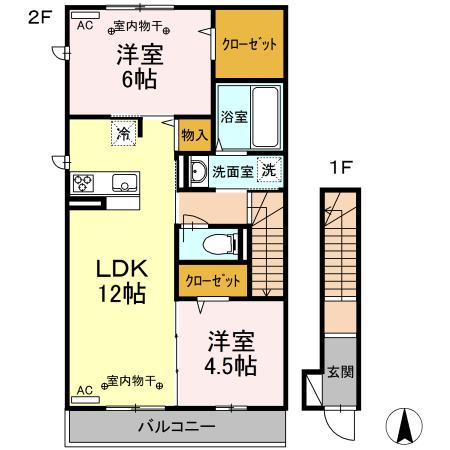アクアヴィーテI(2LDK/2階)の間取り写真