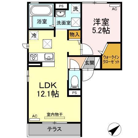 エバーグリーン A棟(1LDK/2階)の間取り写真