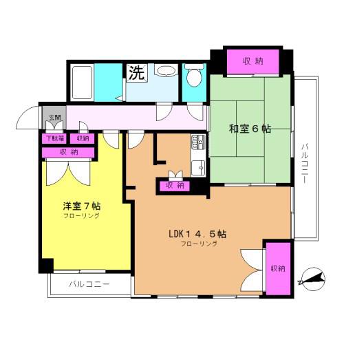 ワコーつきみ野ビレッジ(2LDK/7階)の間取り写真