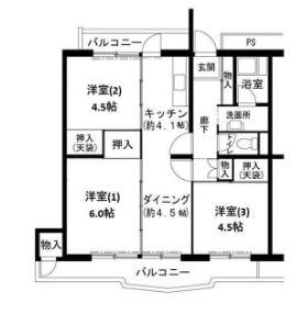 ビレッジハウス志染18号棟(3DK/5階)の間取り写真