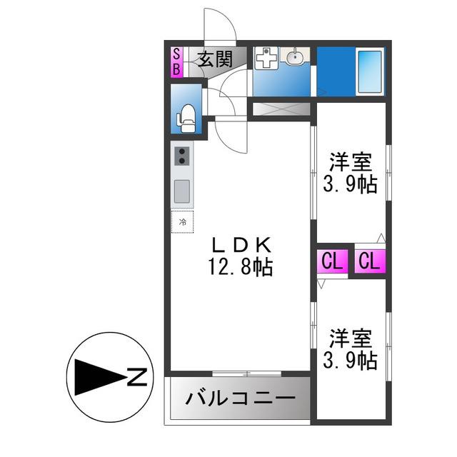 TIO瓢箪山(2LDK/3階)の間取り写真