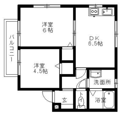 ハーモニー七日市A(2DK/1階)の間取り写真