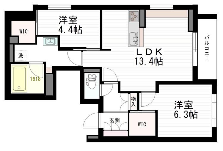 ノーブル新寺(2LDK/3階)の間取り写真