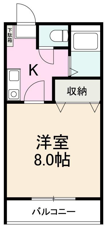 クレイドル山地(1K/2階)の間取り写真