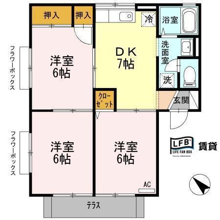 スターパレス下松オリオン館(3DK/1階)の間取り写真