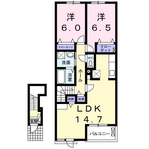 リヤン ド ファミーユ(2LDK/2階)の間取り写真