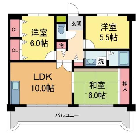 ドエル野里(3LDK/1階)の間取り写真