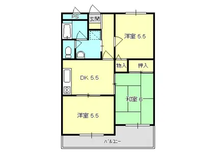 ヴィラつつじヶ崎(3DK/2階)の間取り写真