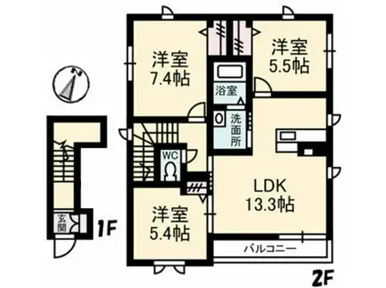 シャーメゾン・ルーエ(3LDK/2階)の間取り写真