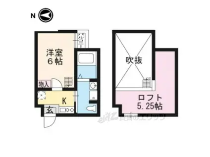 ウエスト9 MIRROR 1号館(1K/2階)の間取り写真