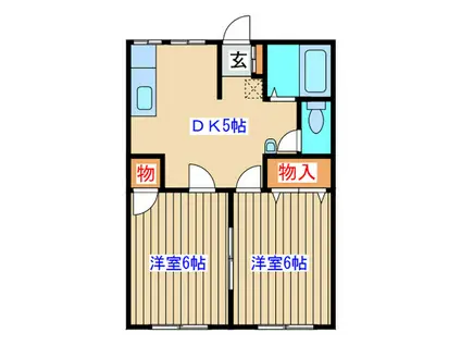 東海ハイツB棟(2DK/1階)の間取り写真