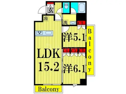 メトロステージ亀有(2LDK/5階)の間取り写真