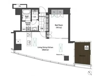 スカイハウス浜離宮(1LDK/16階)の間取り写真