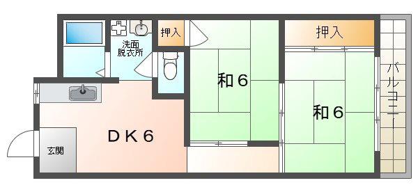 丸信リバーサイドコーポ1棟(2DK/9階)の間取り写真