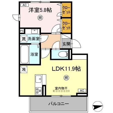 ピースフル(1LDK/3階)の間取り写真
