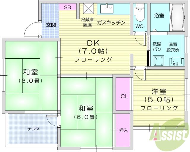 ヴィラセブンA(3DK/2階)の間取り写真