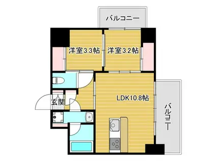 セレニテフラン難波(2LDK/6階)の間取り写真