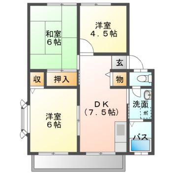 サンビレッジローズC棟(3DK/2階)の間取り写真