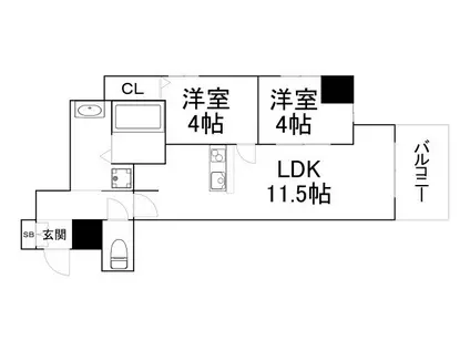 インペリアルスイート南堀江(2LDK/7階)の間取り写真