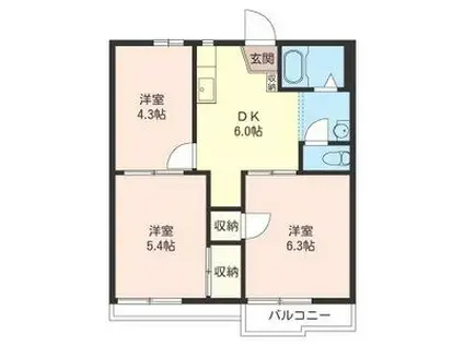 コーポ柏B(3DK/2階)の間取り写真
