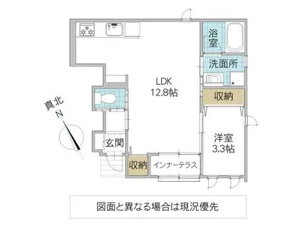 レーガベーネ千波 II A棟(1LDK/1階)の間取り写真