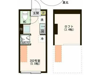 EMARIE代田橋(ワンルーム/2階)の間取り写真